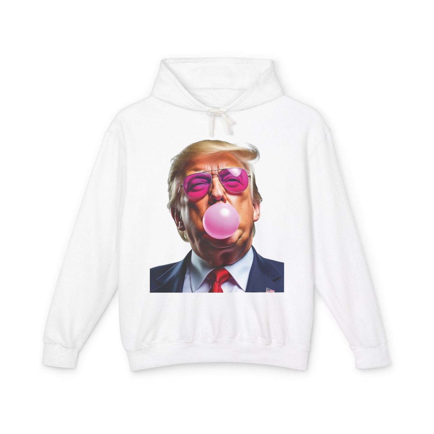 Donald Trump Blowing Bubble Gum Pink Sunglasses Funny Graphic Unisex 100% Cotton Hoodie (Lightweight)