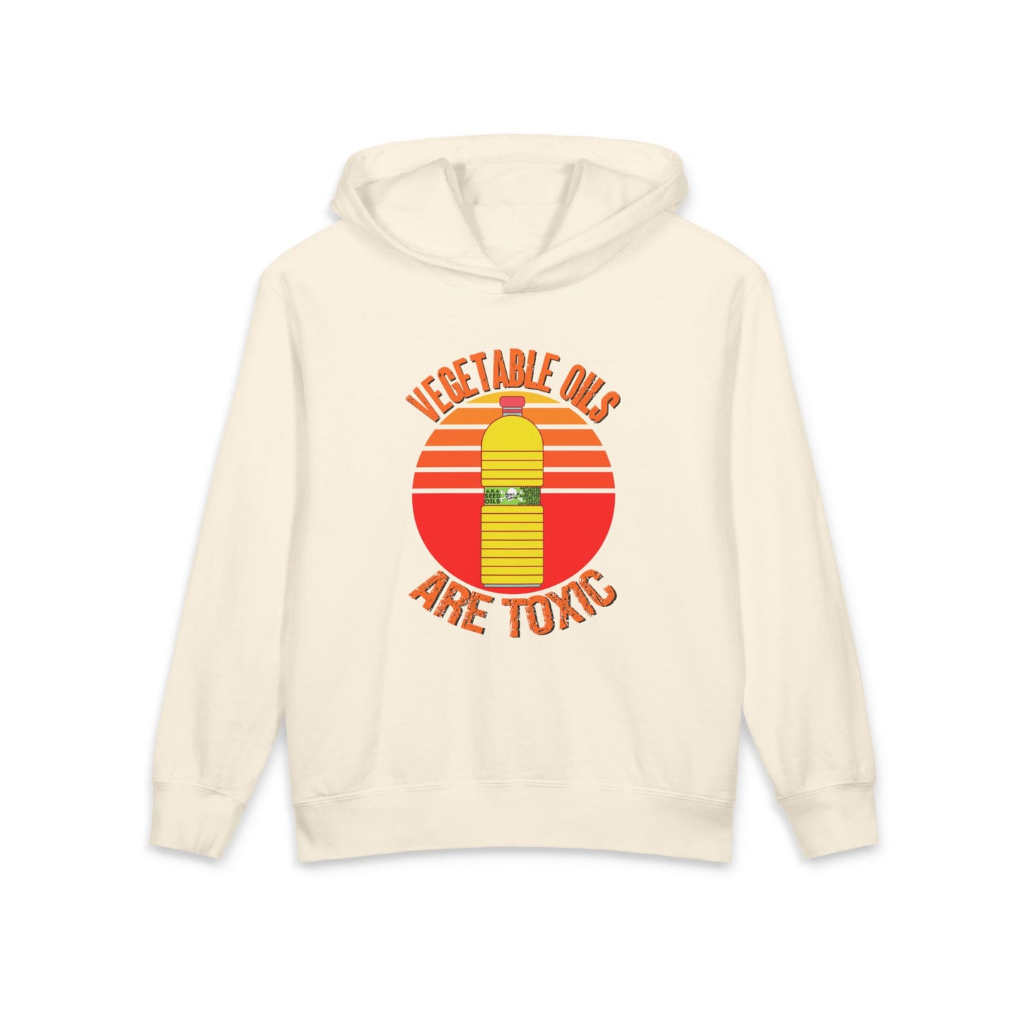 Vegetable Oils Are Toxic Seed Oils Bottle Meme Graphic Kids Hooded Sweatshirt Comfort Colors 1467Y Hoodie