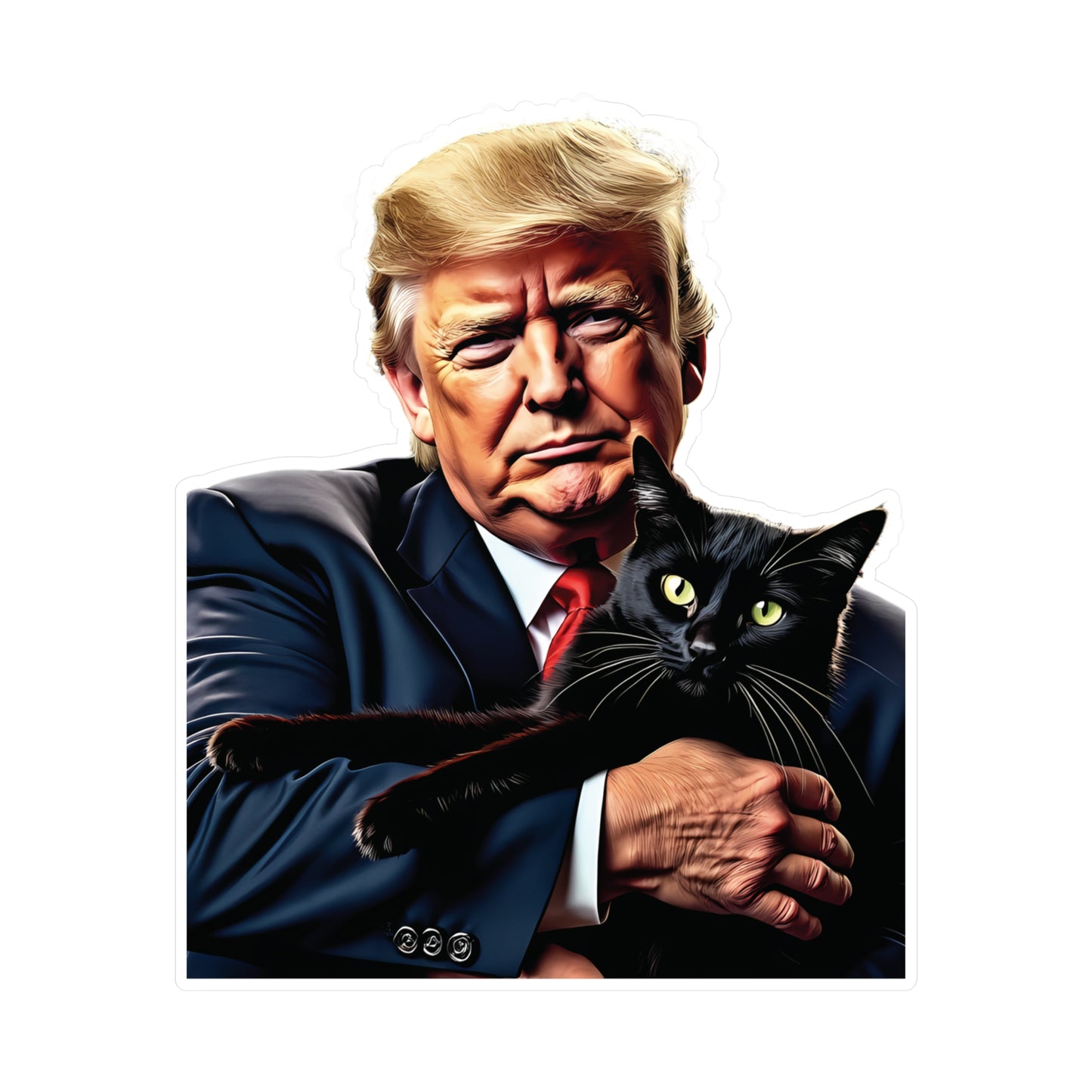 Donald Trump Holding Black Cat Sticker They're Eating the Cats Trump 2024 Funny Graphic (Vinyl)