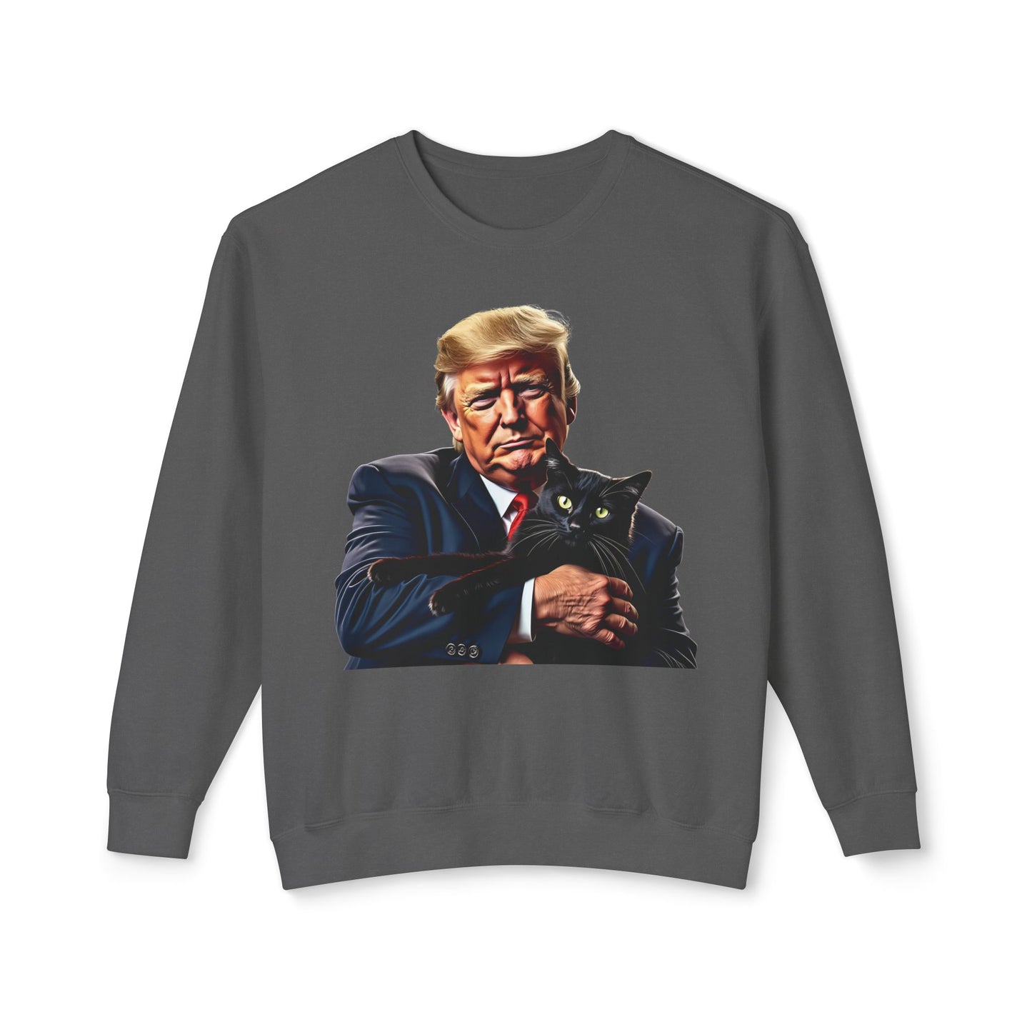 Donald Trump Holding Cat They're Eating the Cats Trump 2024 Funny Graphic Unisex 100% Cotton Sweatshirt (Lightweight)