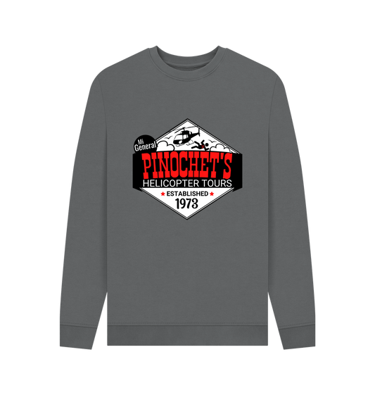 Slate Grey Pinochet's Helicopter Tours 100% Organic Cotton Sweatshirt for Anti Communists Established 1973 Mi General Right Wing Graphic