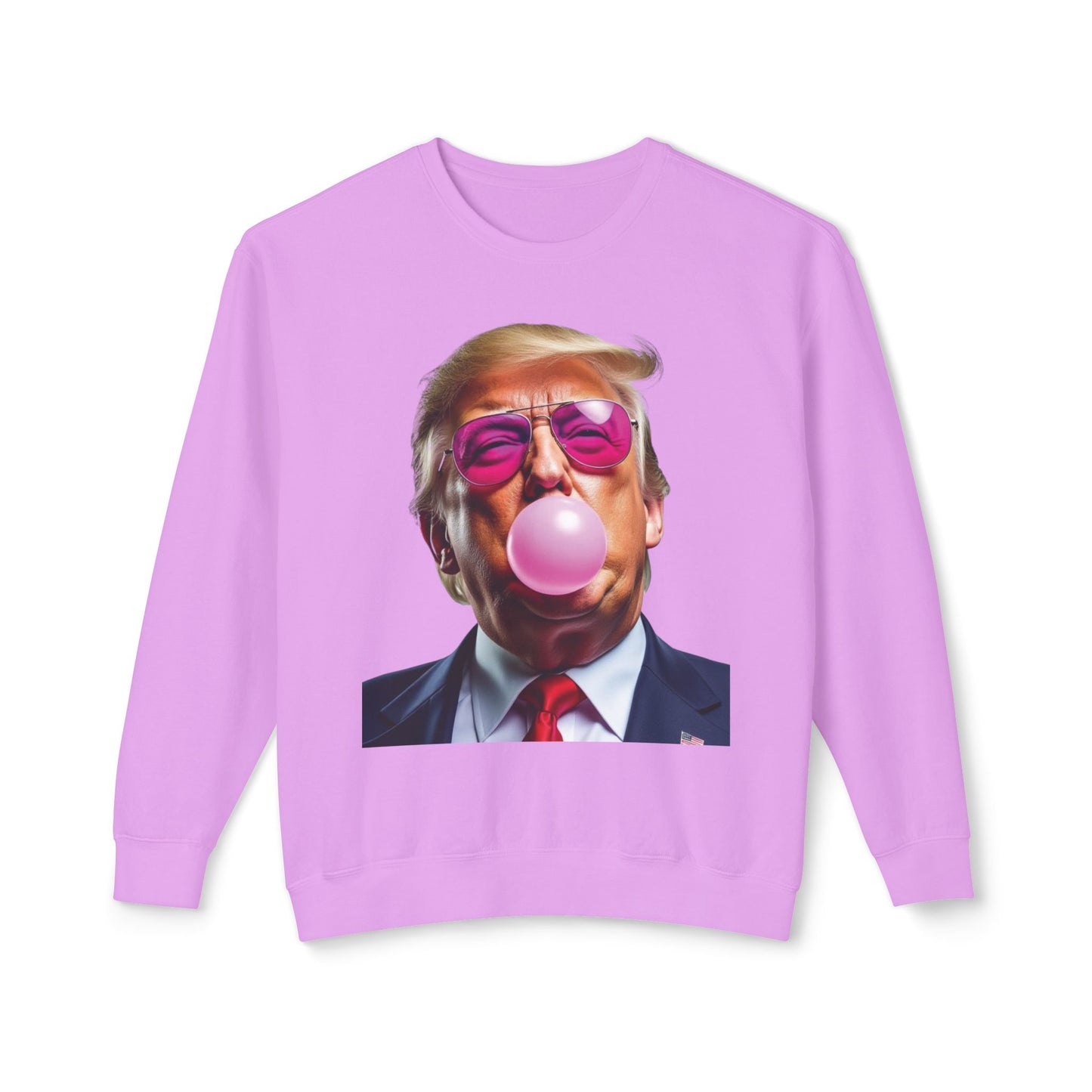 Donald Trump Blowing Bubble Gum Pink Sunglasses Funny Graphic Unisex 100% Cotton Sweatshirt (Lightweight)