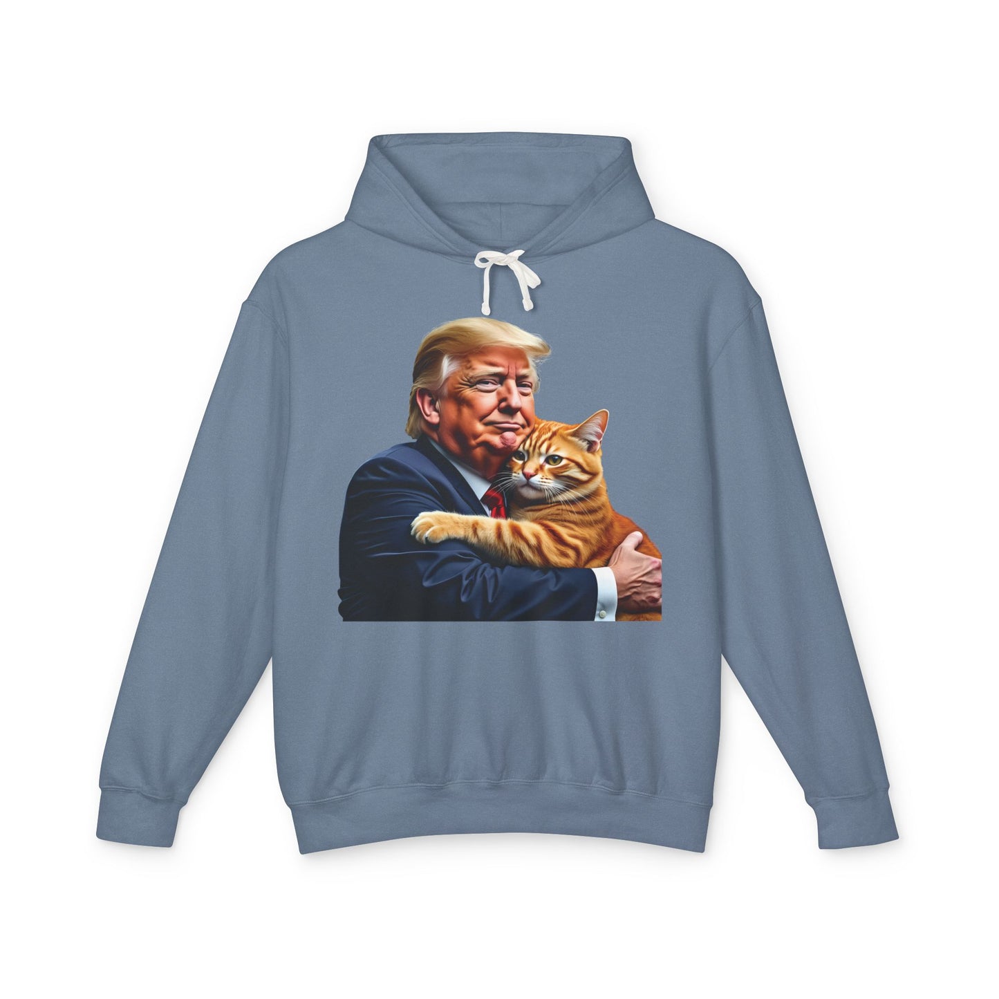 Donald Trump Holding Cat They're Eating the Cats Trump 2024 Funny Graphic Unisex 100% Cotton Hoodie (Lightweight)