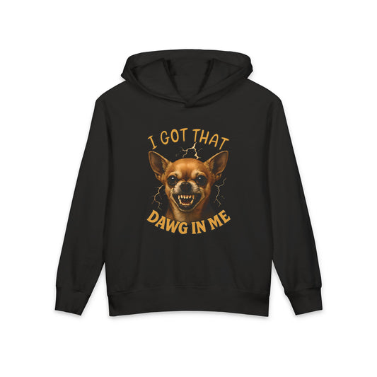 I Got That Dawg in Me Chihuahua Lightning Graphic Dog Meme Kids Hooded Sweatshirt Comfort Colors 1467Y Hoodie