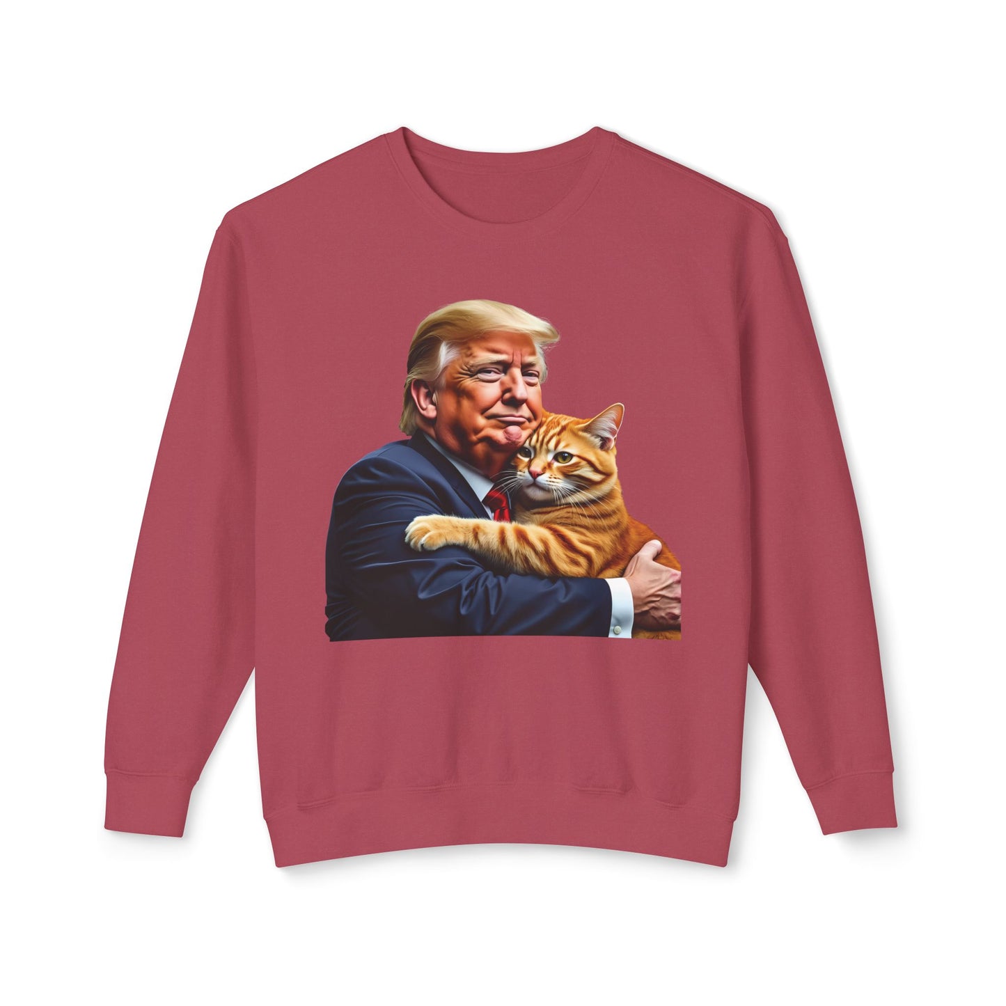 Donald Trump Holding Cat They're Eating the Cats Trump 2024 Funny Graphic Unisex 100% Cotton Sweatshirt (Lightweight)