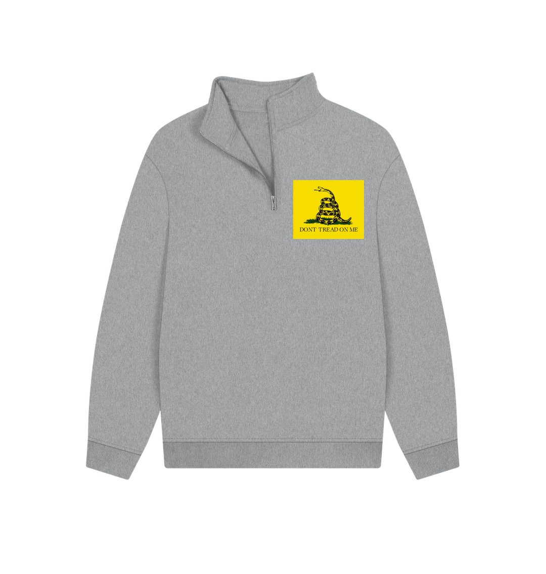 Athletic Grey Don't Tread On Me Gadsden Flag Graphic Unisex 100% Organic Cotton Quarter Zip Sweatshirt