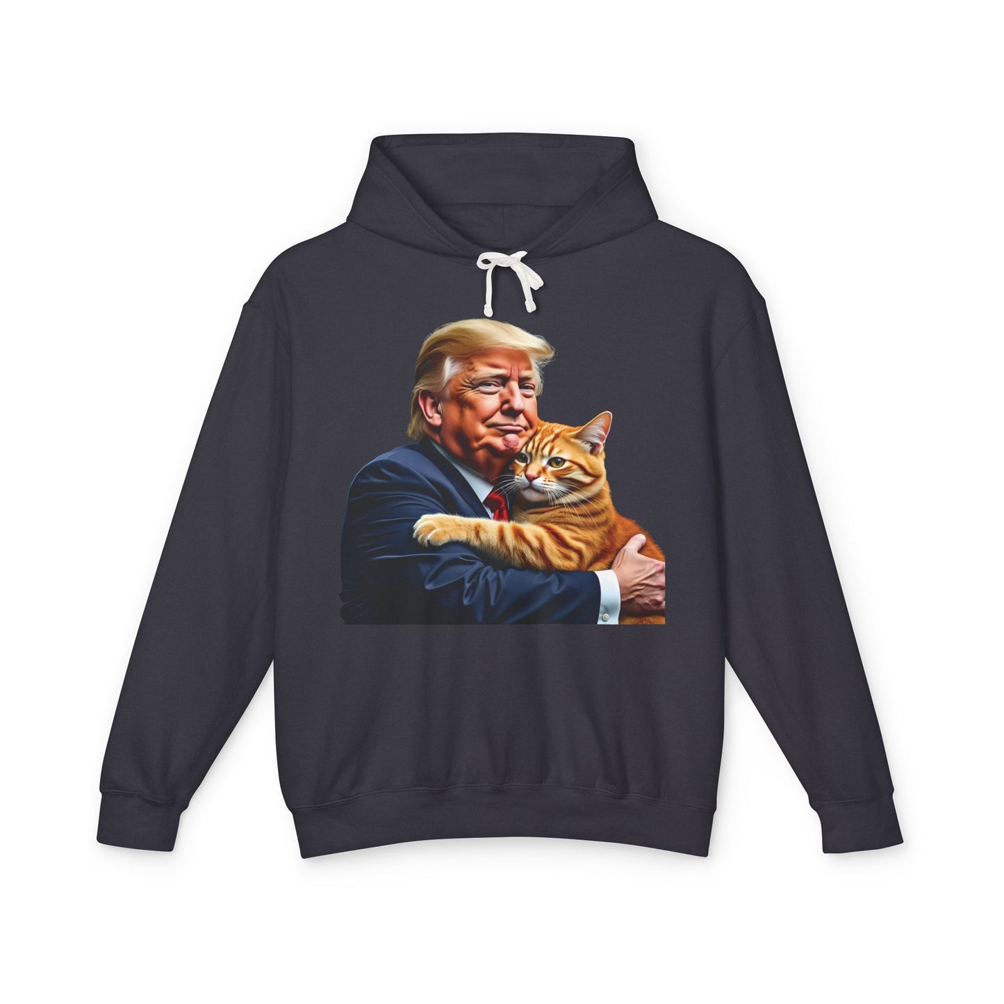 Donald Trump Holding Cat They're Eating the Cats Trump 2024 Funny Graphic Unisex 100% Cotton Hoodie (Lightweight)