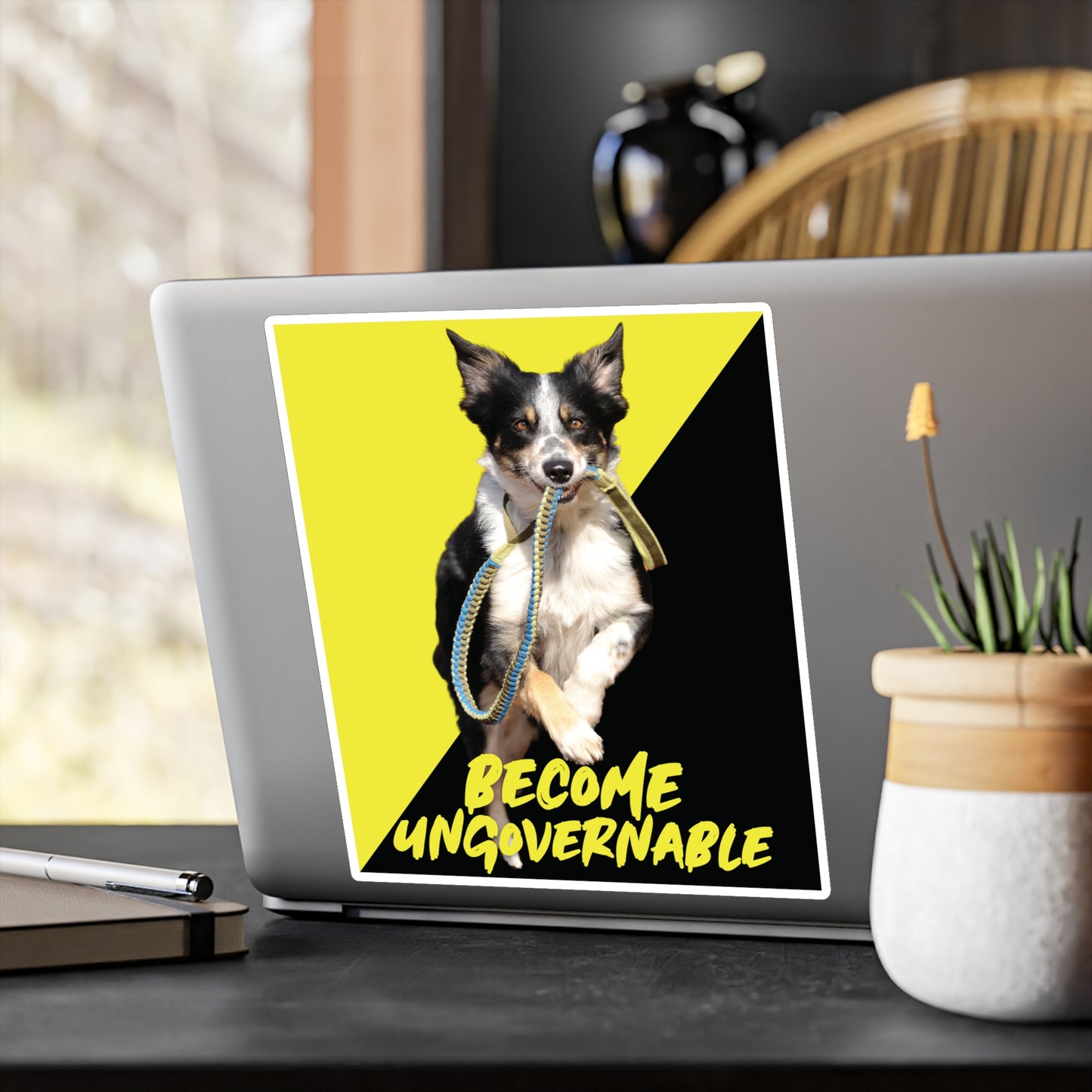 Become Ungovernable Sticker Dog Voluntaryist Ancap Flag Graphic Anarchocapitalist Anarchist Libertarian Stickers (Vinyl)