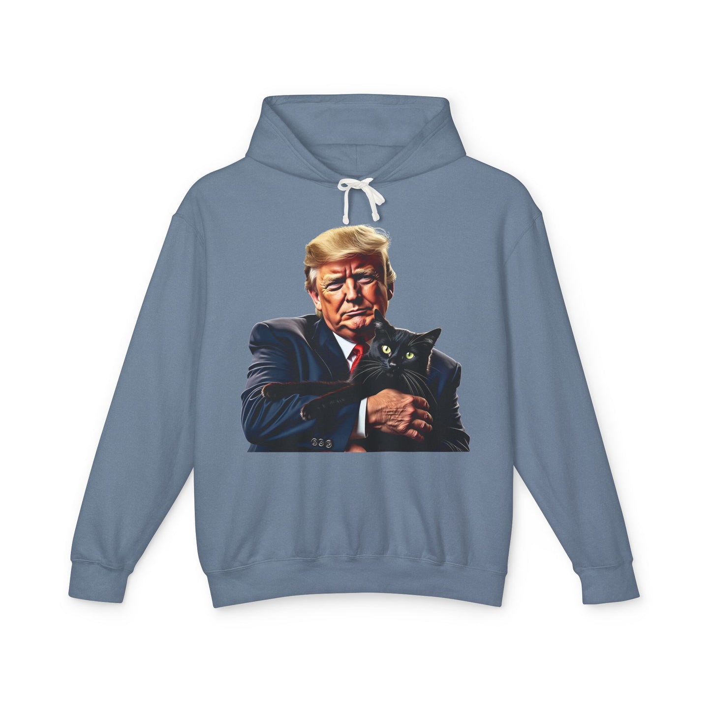 Donald Trump Holding Cat They're Eating the Cats Trump 2024 Funny Graphic Unisex 100% Cotton Hoodie (Lightweight)