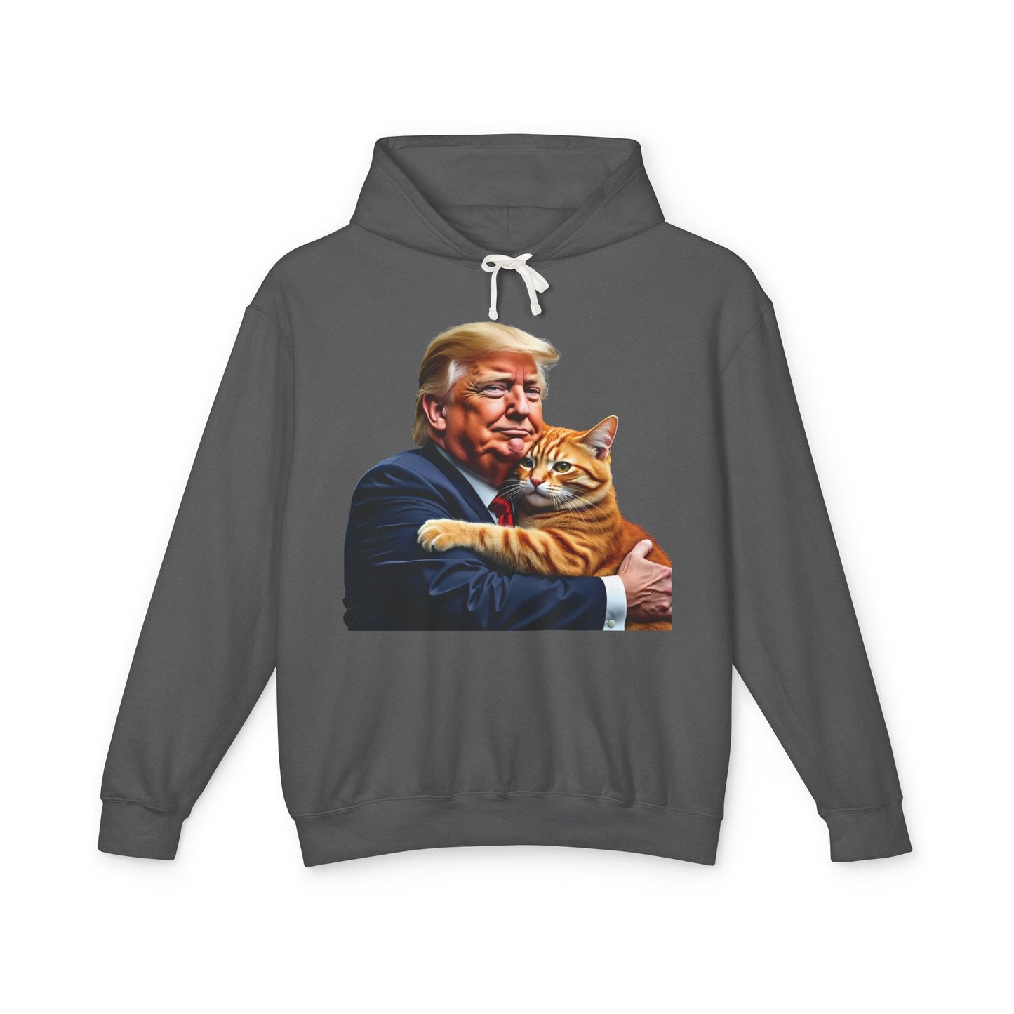 Donald Trump Holding Cat They're Eating the Cats Trump 2024 Funny Graphic Unisex 100% Cotton Hoodie (Lightweight)