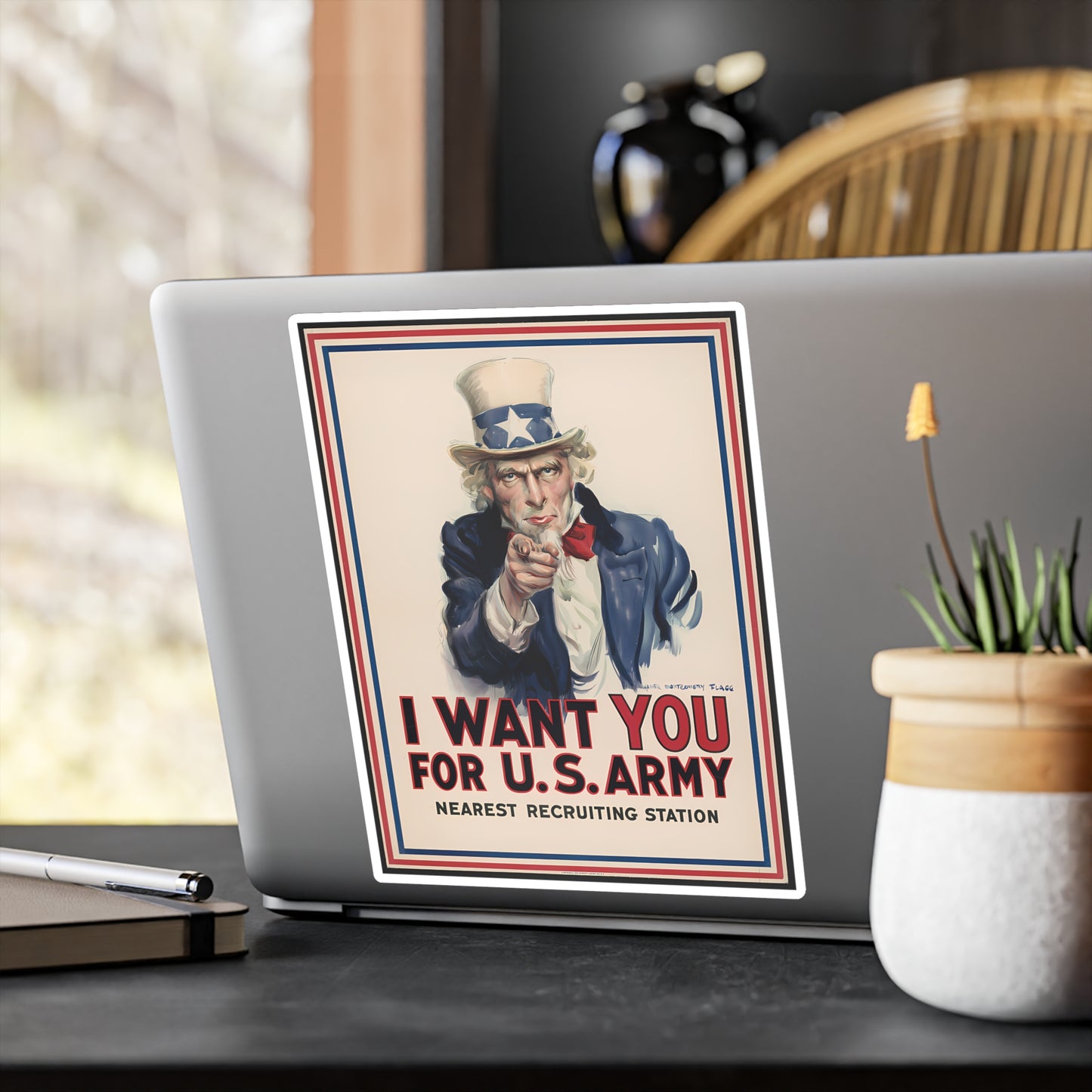 Uncle Sam Sticker WW1 Propaganda Poster I Want You for U.S. Army Stickers James Montgomery Flagg Art (Vinyl)