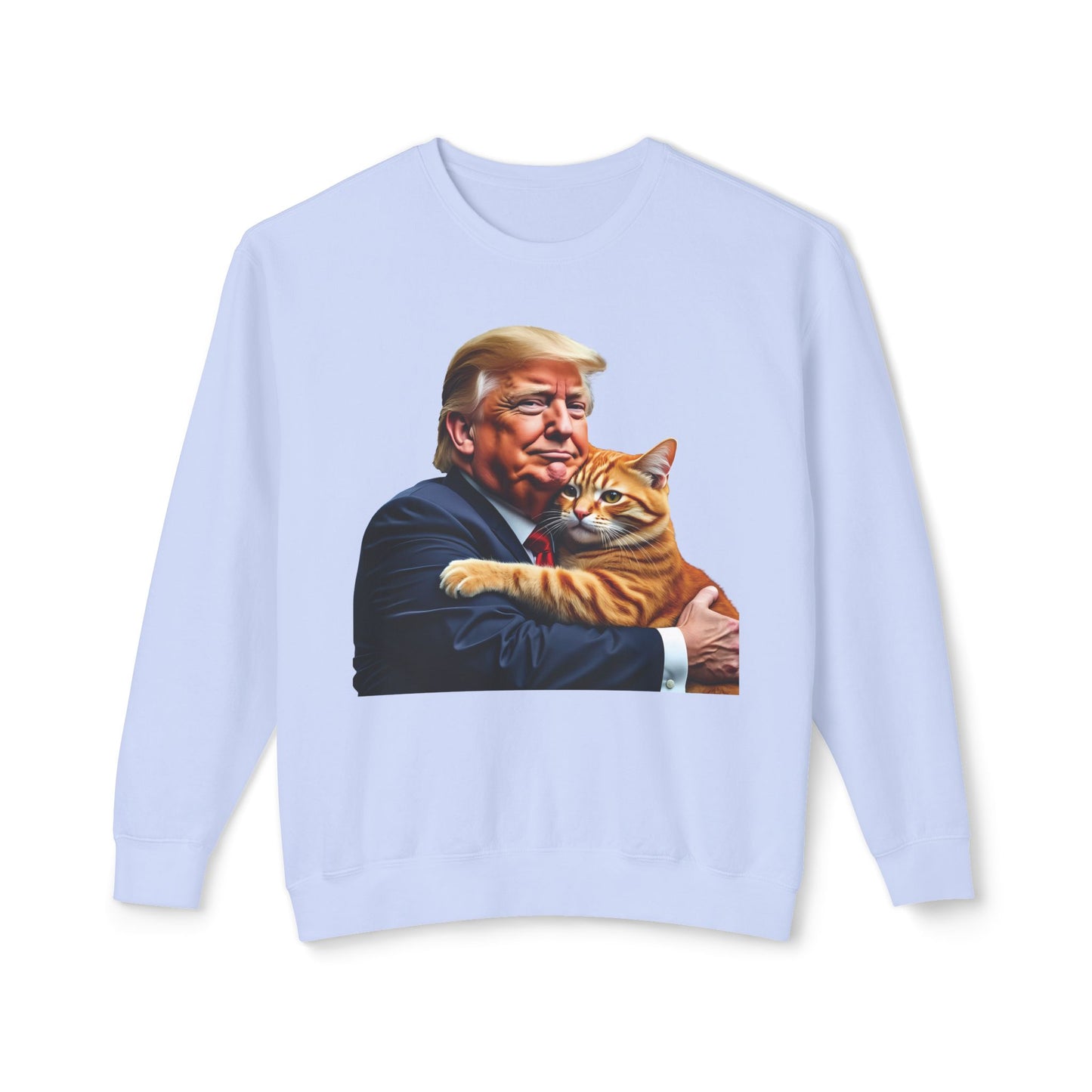 Donald Trump Holding Cat They're Eating the Cats Trump 2024 Funny Graphic Unisex 100% Cotton Sweatshirt (Lightweight)