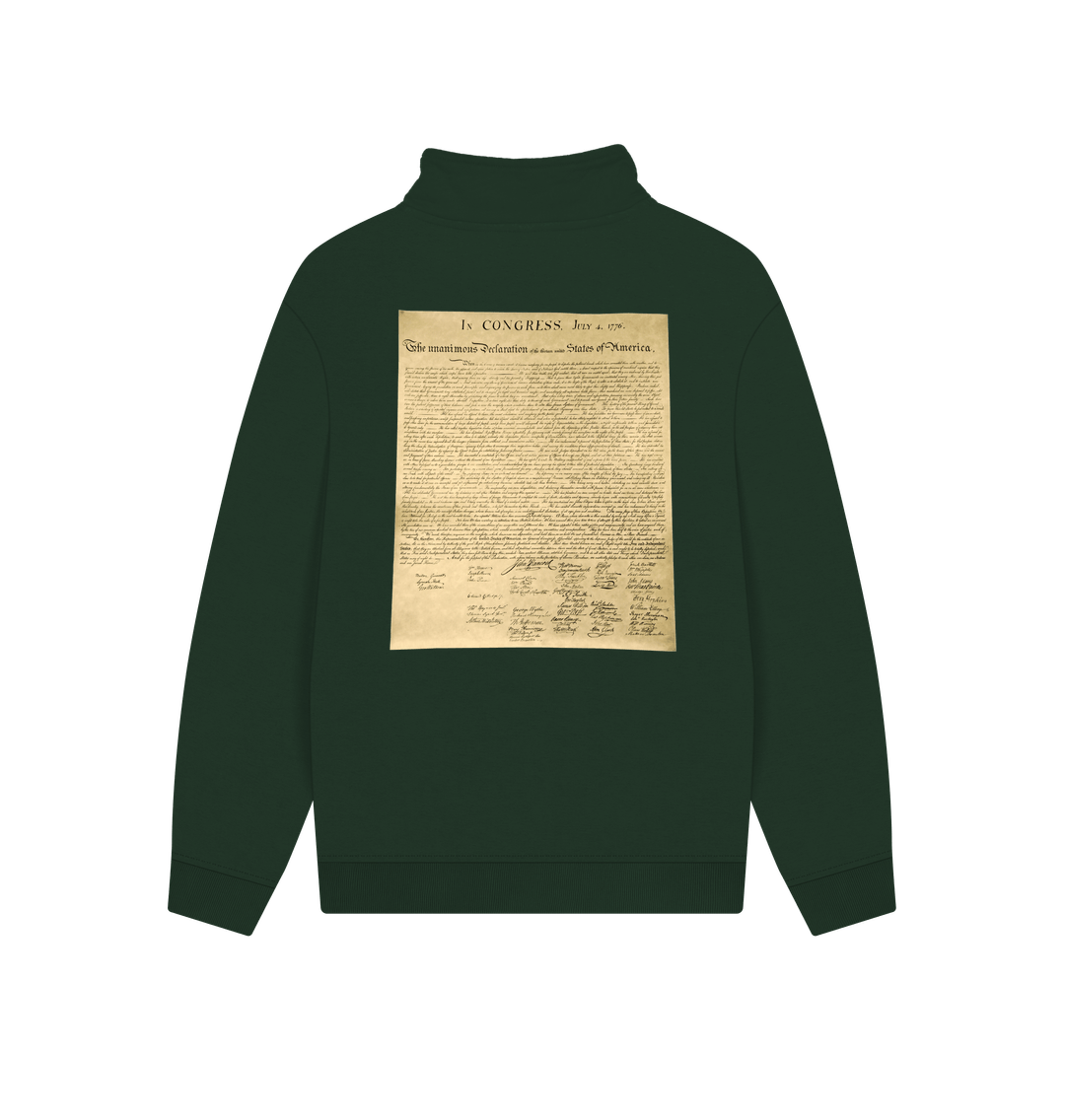 Evergreen Declaration of Independence Graphic Unisex 100% Organic Cotton Quarter Zip Sweatshirt (Design on Back)