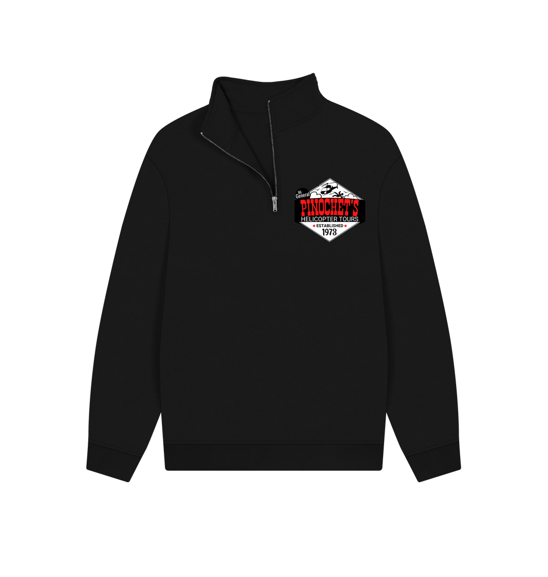 Black Pinochet's Helicopter Tours Unisex 100% Organic Cotton Quarter Zip Sweatshirt