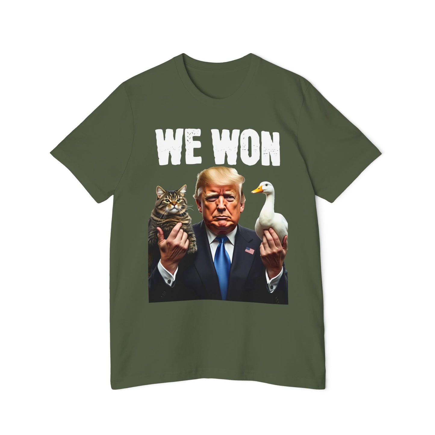 Trump 2024 We Won Shirt Funny Cat Duck Graphic Unisex 100% Cotton Made in USA T-Shirt