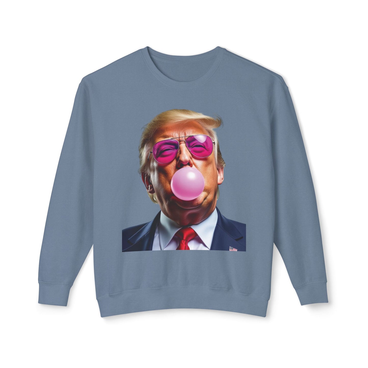 Donald Trump Blowing Bubble Gum Pink Sunglasses Funny Graphic Unisex 100% Cotton Sweatshirt (Lightweight)