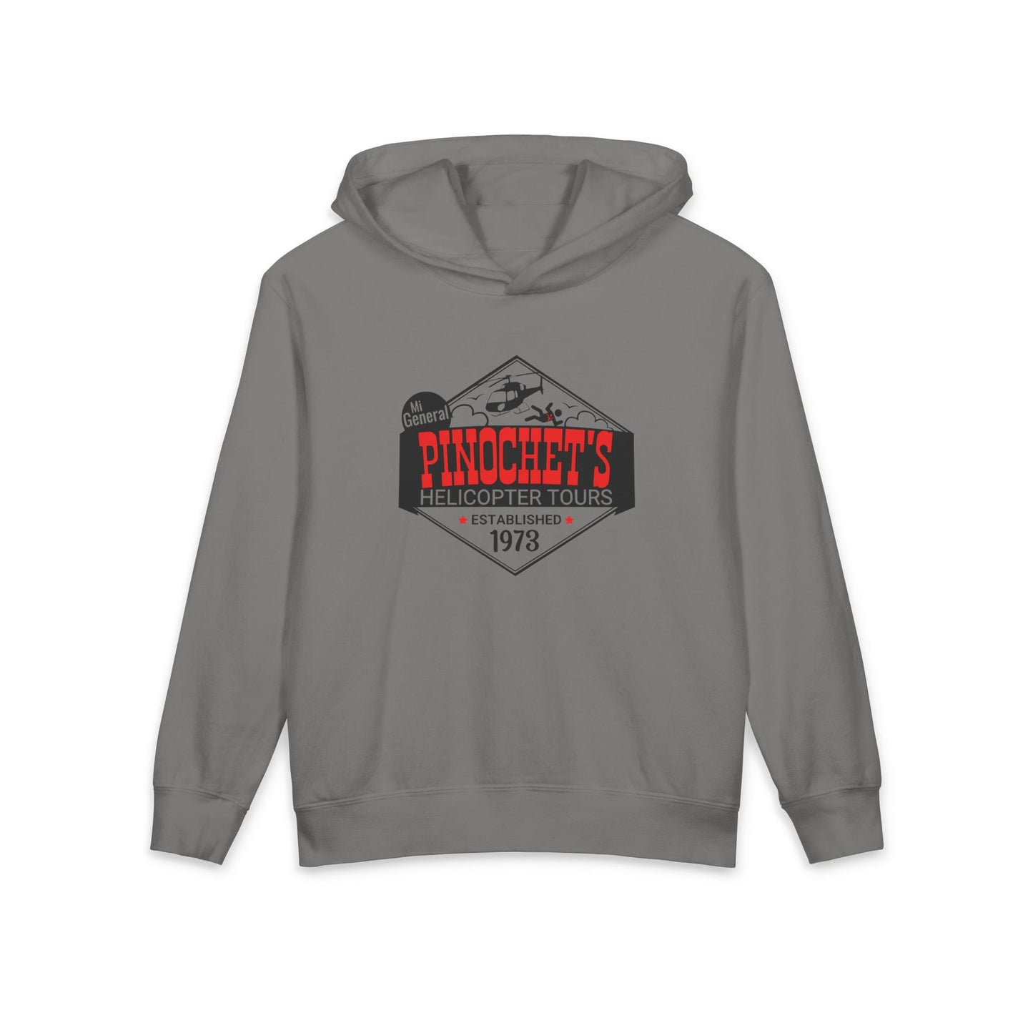 Pinochet's Helicopter Tours Anti-Communist Meme Graphic Kids Hooded Sweatshirt Comfort Colors 1467Y Hoodie