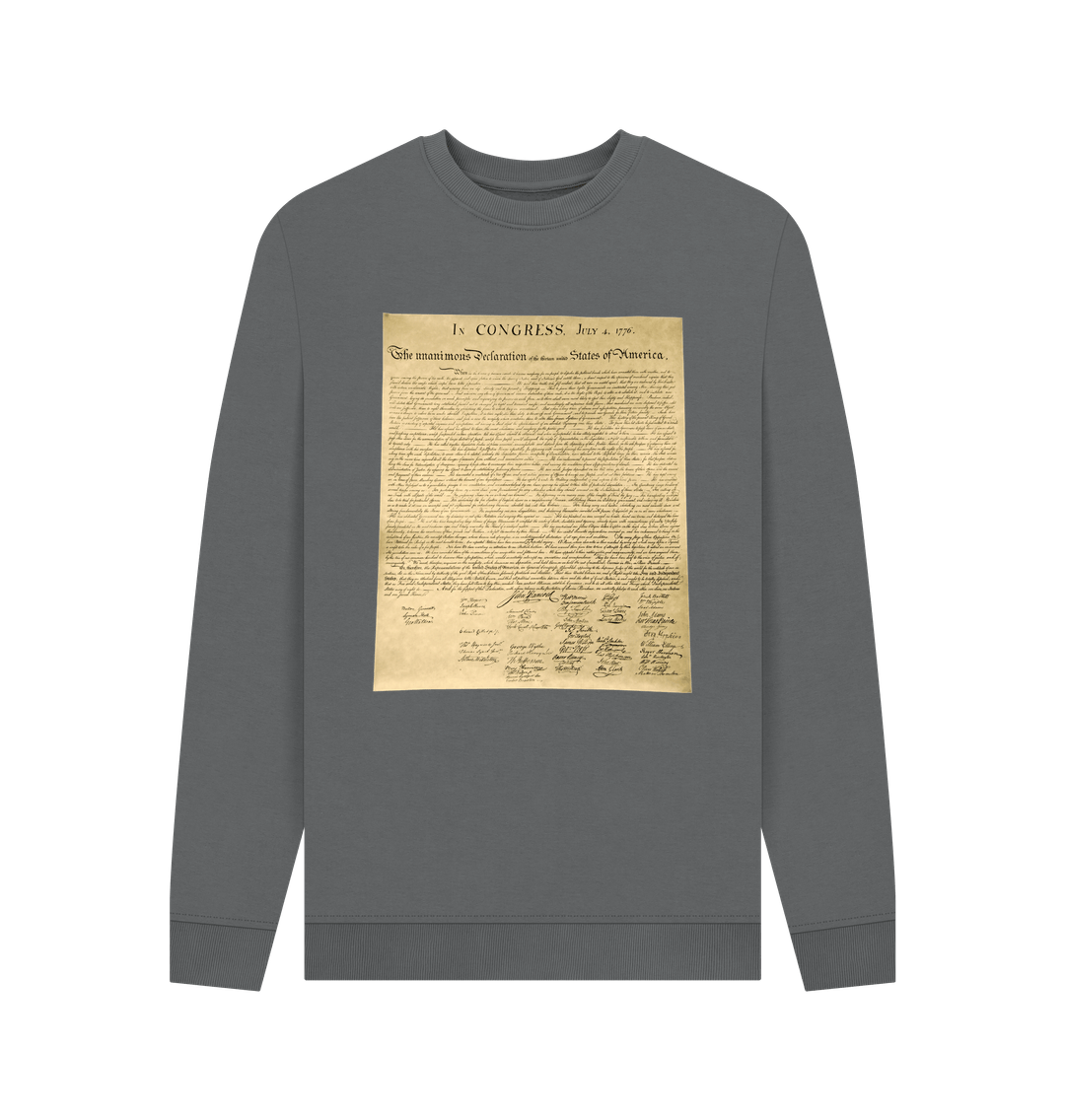 Slate Grey 100% Organic Cotton Declaration of Independence Sweatshirt for Limited Government Conservative Libertarians