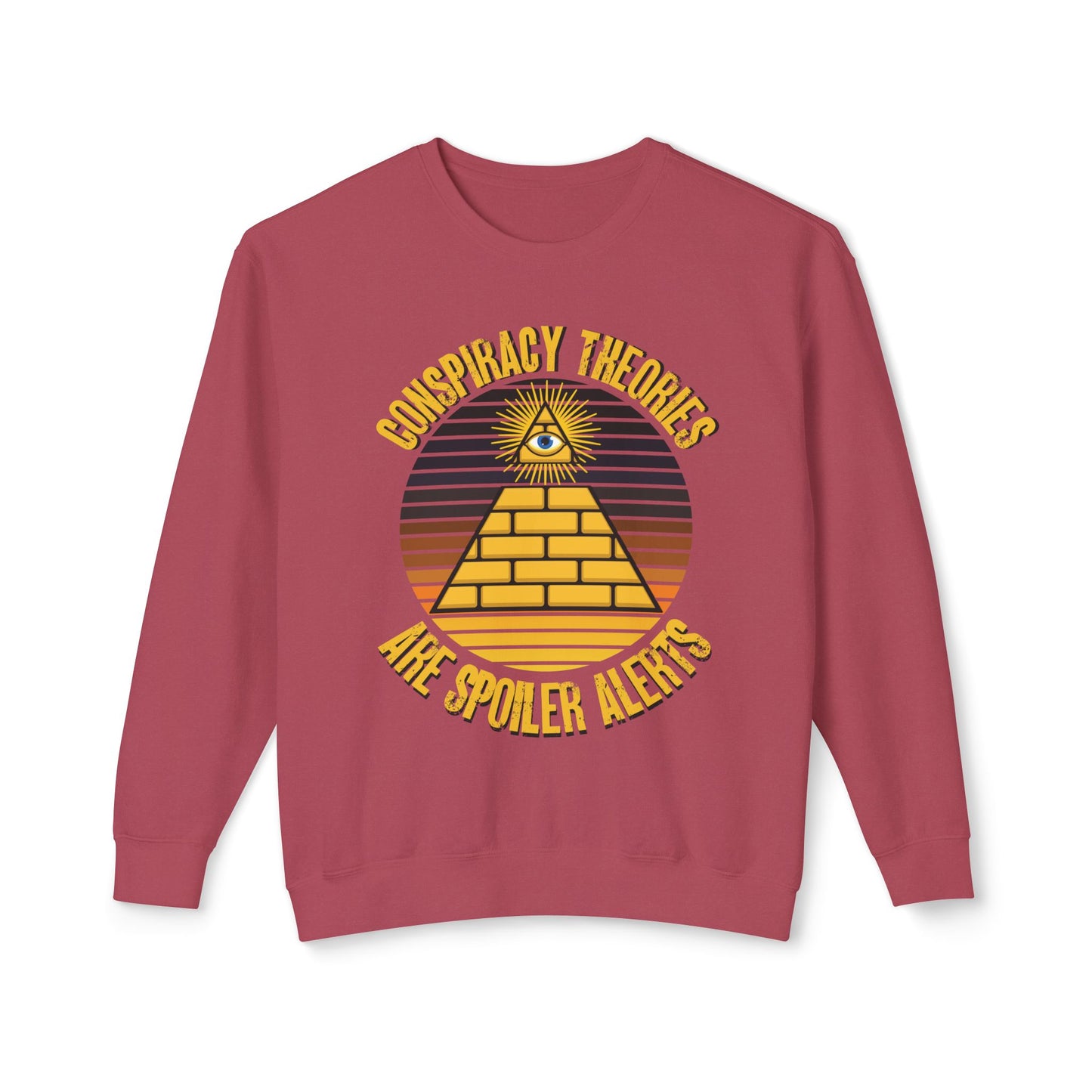 Conspiracy Theories Are Spoiler Alerts Sweater Funny Conspiracy Realist Pyramid Illuminati Graphic Unisex 100% Cotton Sweatshirt (Lightweight) Funny Gifts for Conspiracy Theorists