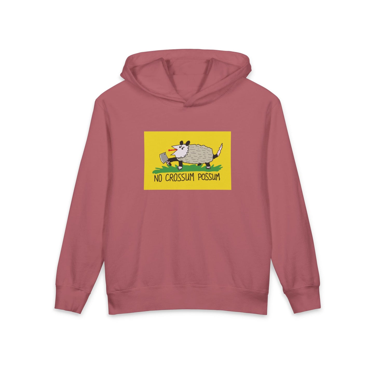 No Crossum Possum Dont Tread on Me Gadsden Bad Drawing Libertarian Meme Graphic Kids Hooded Sweatshirt Comfort Colors 1467Y Hoodie