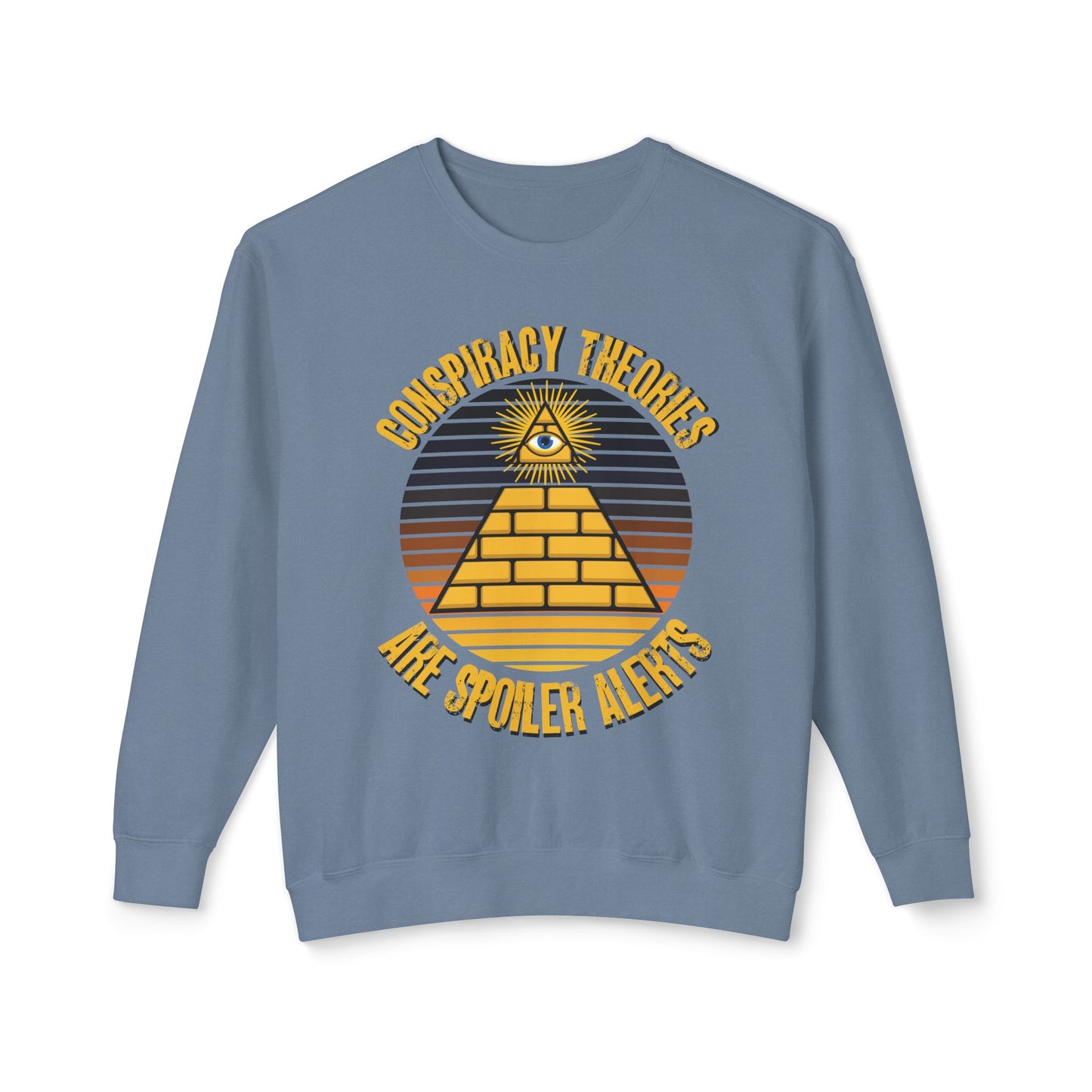 Conspiracy Theories Are Spoiler Alerts Sweater Funny Conspiracy Realist Pyramid Illuminati Graphic Unisex 100% Cotton Sweatshirt (Lightweight) Funny Gifts for Conspiracy Theorists