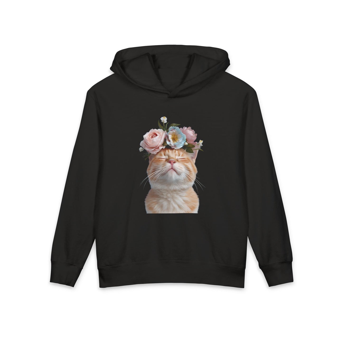 Orange Cat With Flowers on Head Cute Floral Flower Crown Graphic Kids Hooded Sweatshirt Comfort Colors 1467Y Hoodie