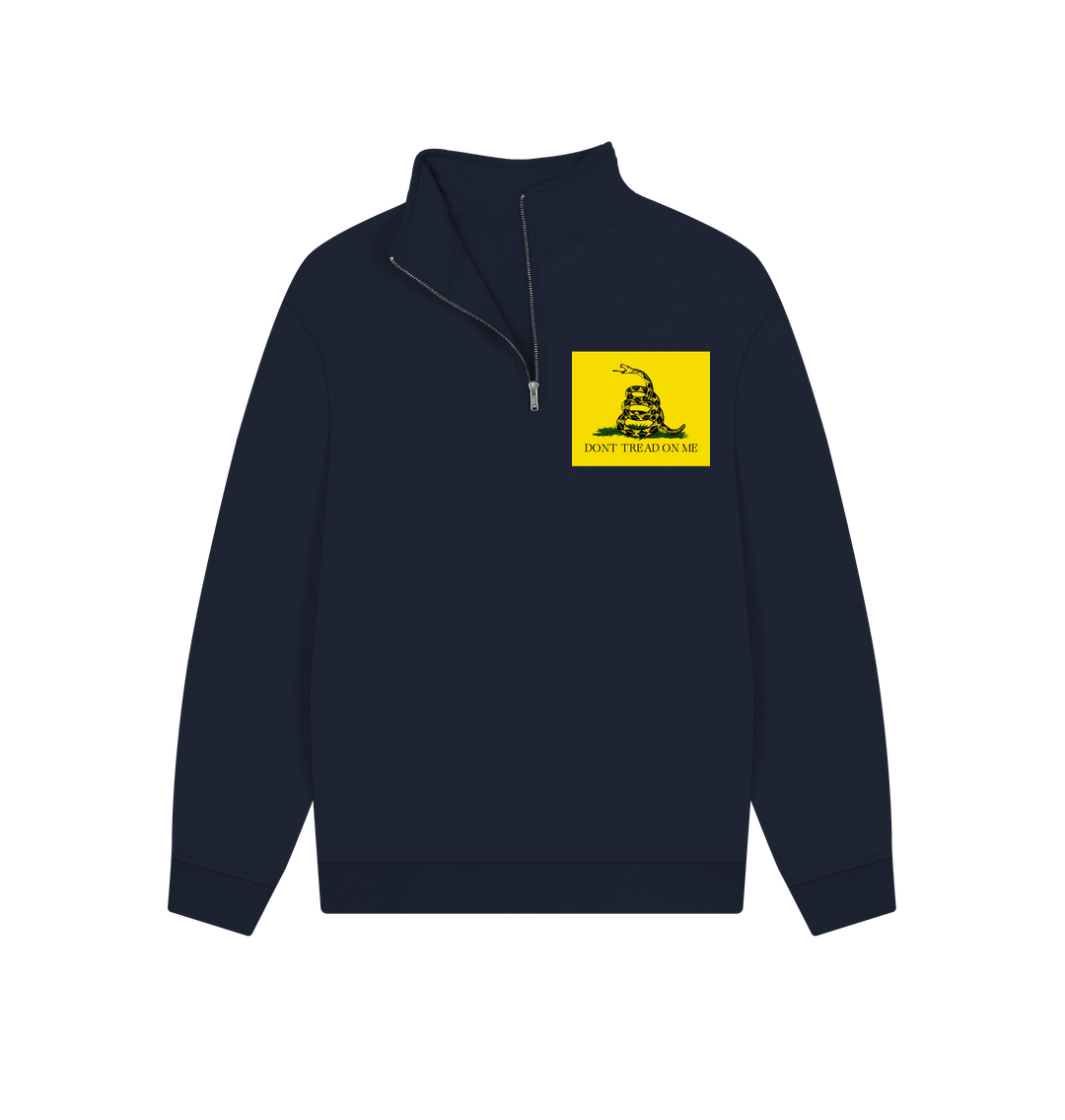 Navy Don't Tread On Me Gadsden Flag Graphic Unisex 100% Organic Cotton Quarter Zip Sweatshirt