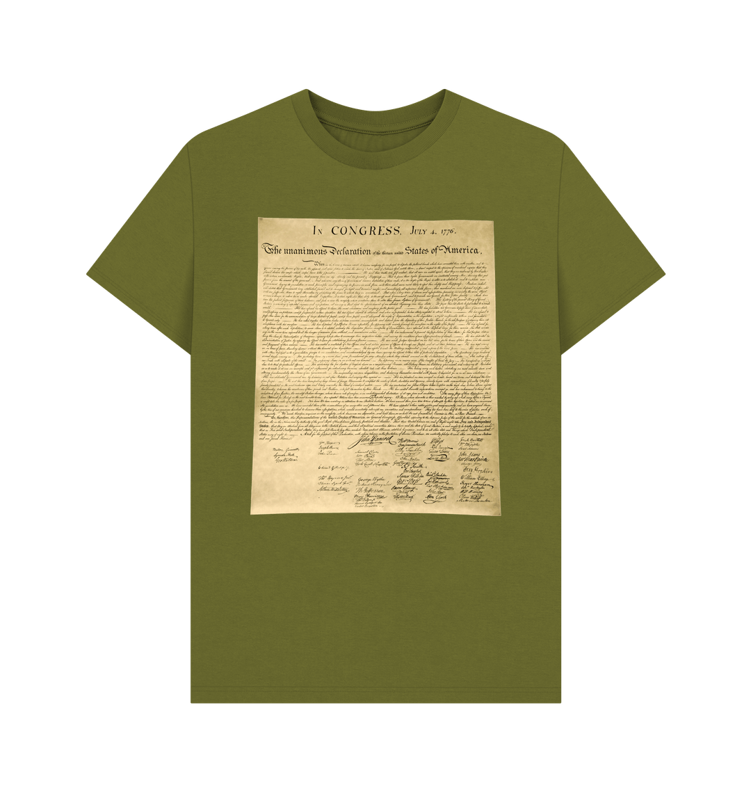 Moss Green Declaration of Independence Shirt 100% Organic Cotton Graphic Tee Conservative Tee Shirts T-Shirt