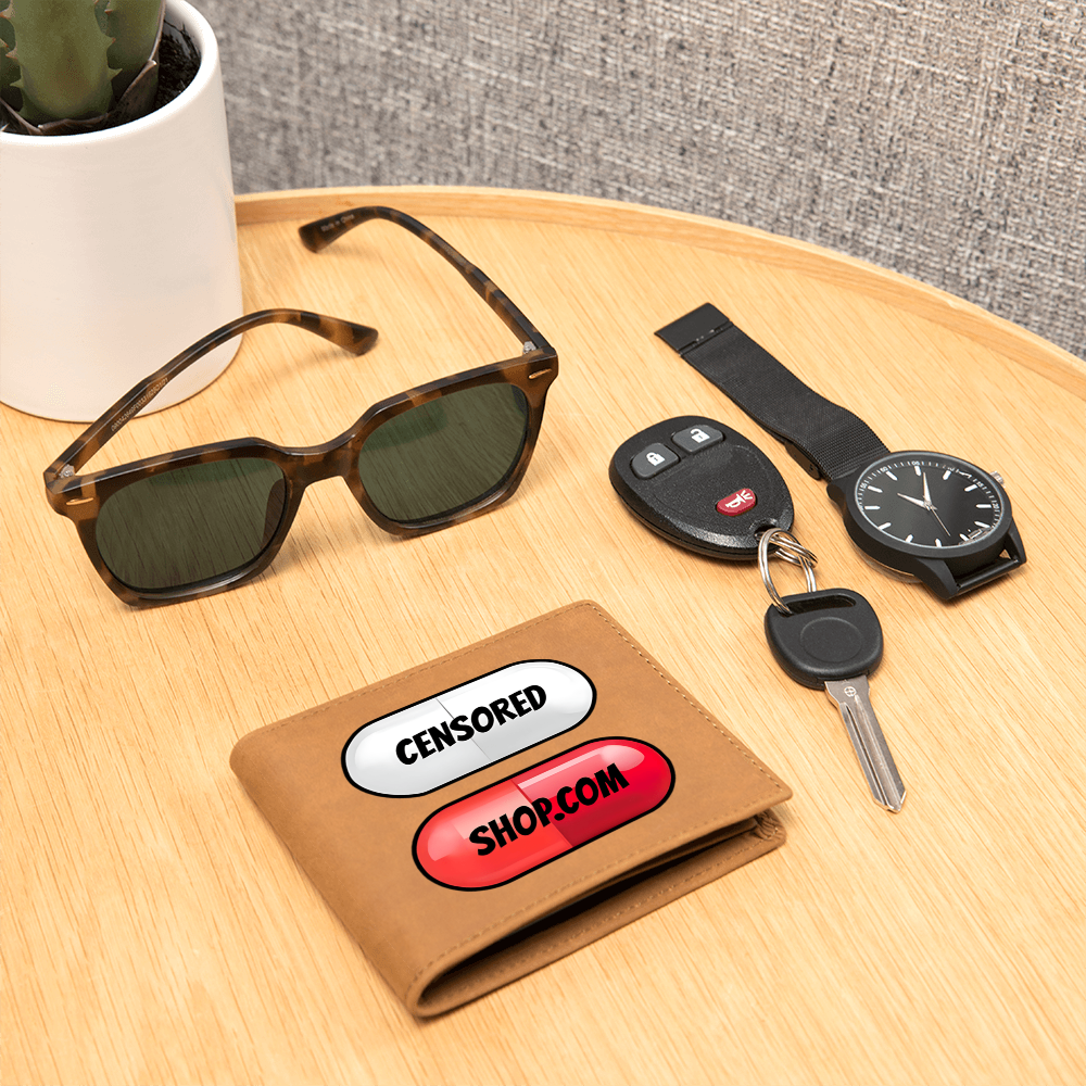 Cowhide Leather Wallet CensoredShop Logo Graphic