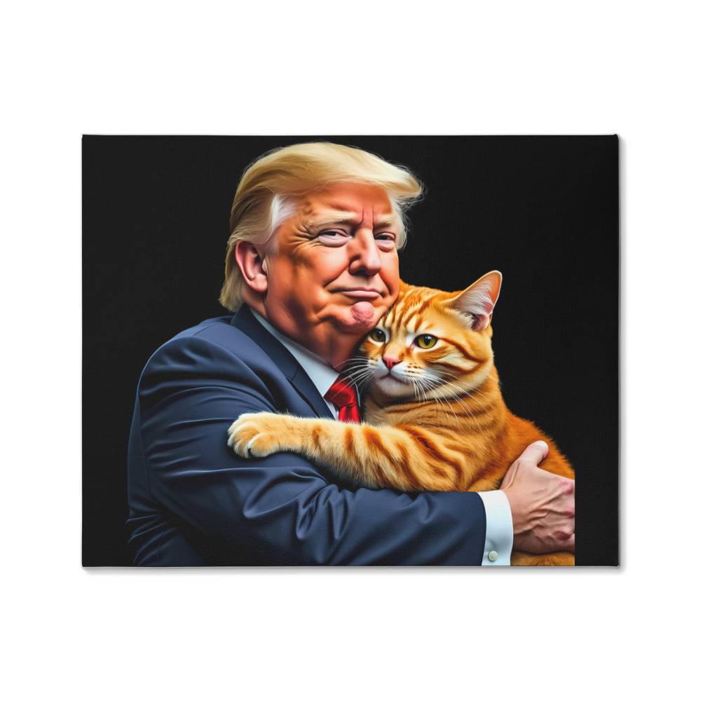 Donald Trump Holding Orange Cat Canvas Wall Art Funny Meme They're Eating the Cats Trump 2024 Decor