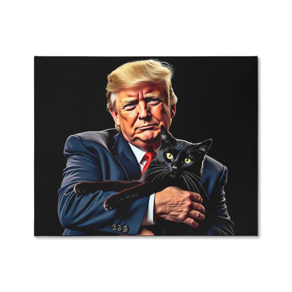 Donald Trump Holding Cat Canvas Wall Art Funny Meme They're Eating the Cats Trump 2024 Decor