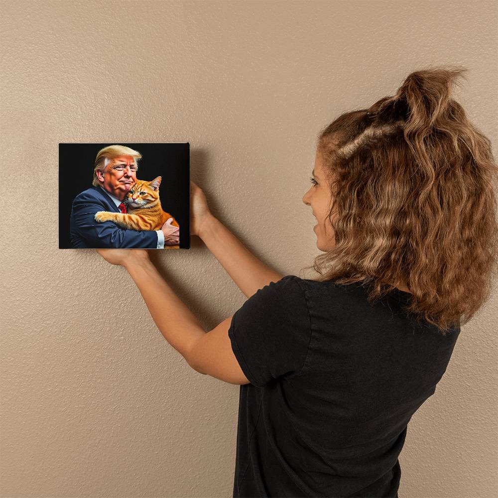 Donald Trump Holding Orange Cat Canvas Wall Art Funny Meme They're Eating the Cats Trump 2024 Decor