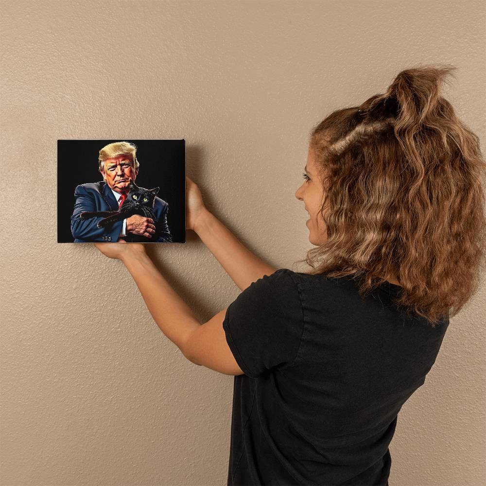 Donald Trump Holding Cat Canvas Wall Art Funny Meme They're Eating the Cats Trump 2024 Decor