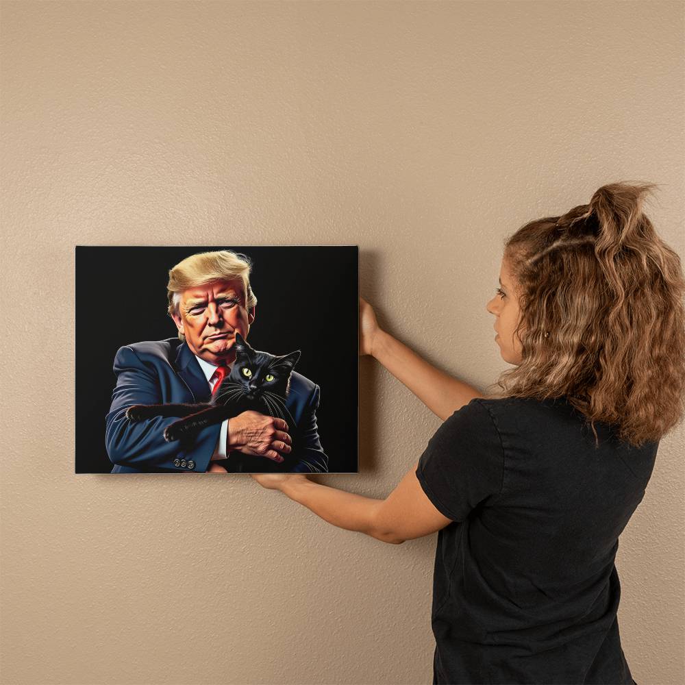 Donald Trump Holding Cat Canvas Wall Art Funny Meme They're Eating the Cats Trump 2024 Decor