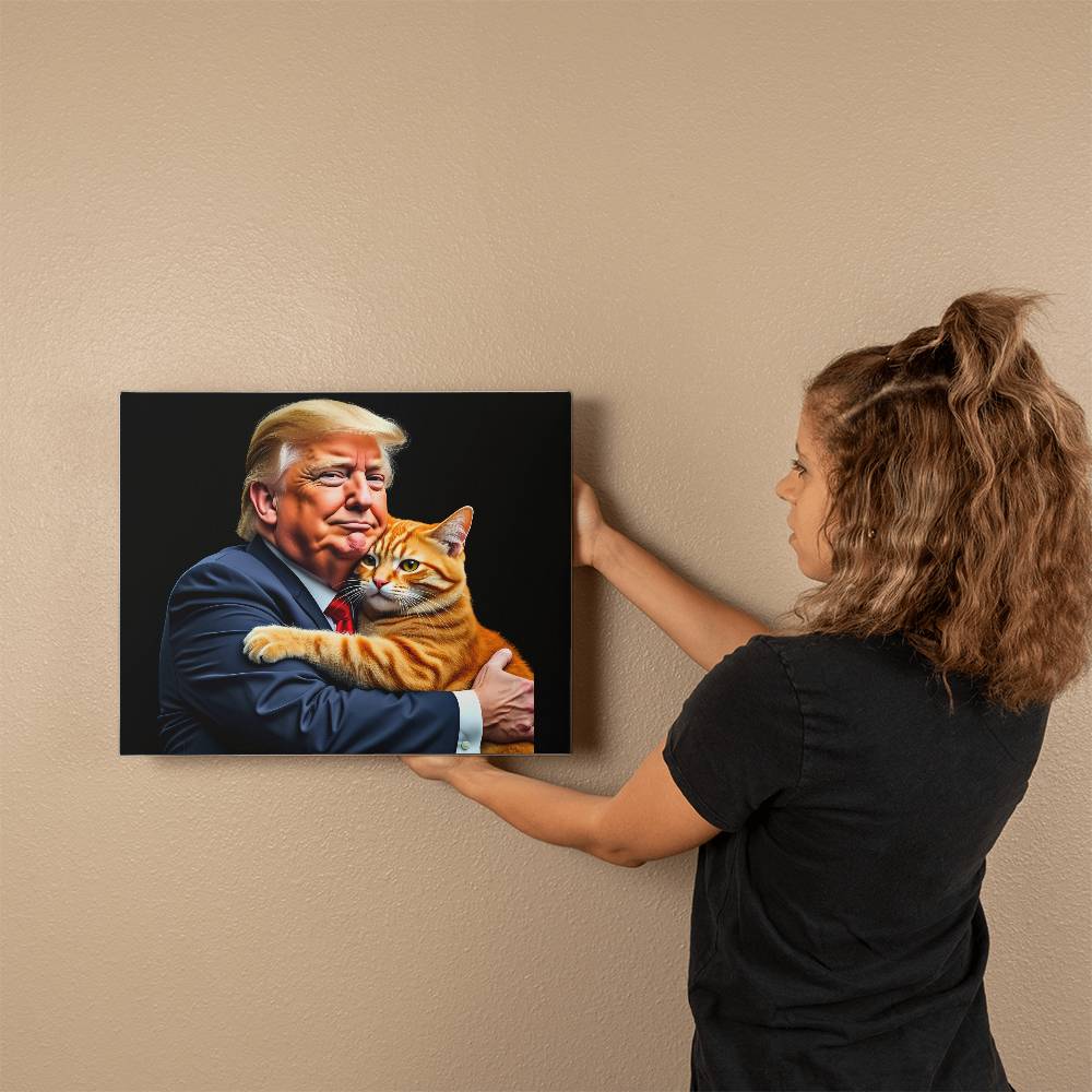 Donald Trump Holding Orange Cat Canvas Wall Art Funny Meme They're Eating the Cats Trump 2024 Decor