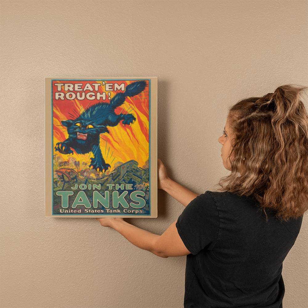 Treat Em Rough Join The Tanks Canvas Wall Art WW1 Propaganda Poster United States Tank Corps World War I Decor