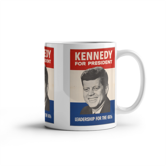 John F Kennedy for President Coffee Mug (11 oz) Vintage Campaign Poster Leadership for the 60's JFK Mugs