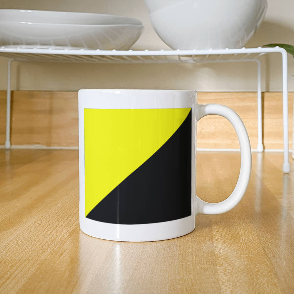 Ancap Flag Coffee Mug (11 oz) Anarchocapitalist Black and Yellow Anarchist Libertarian Merch