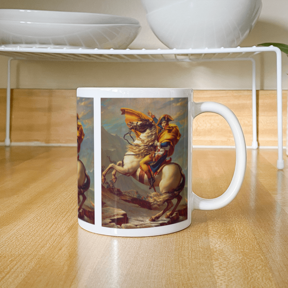 Napoleon Crossing the Alps Coffee Mug (11 oz) Famous Painting by Jacques-Louis David Artwork Cup