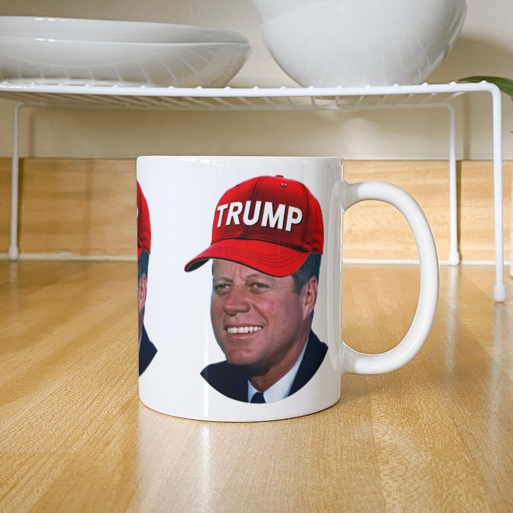 JFK Wearing Trump Hat Coffee Mug John F Kennedy Meme Graphic Funny Mugs for Trump 2024 Supporters