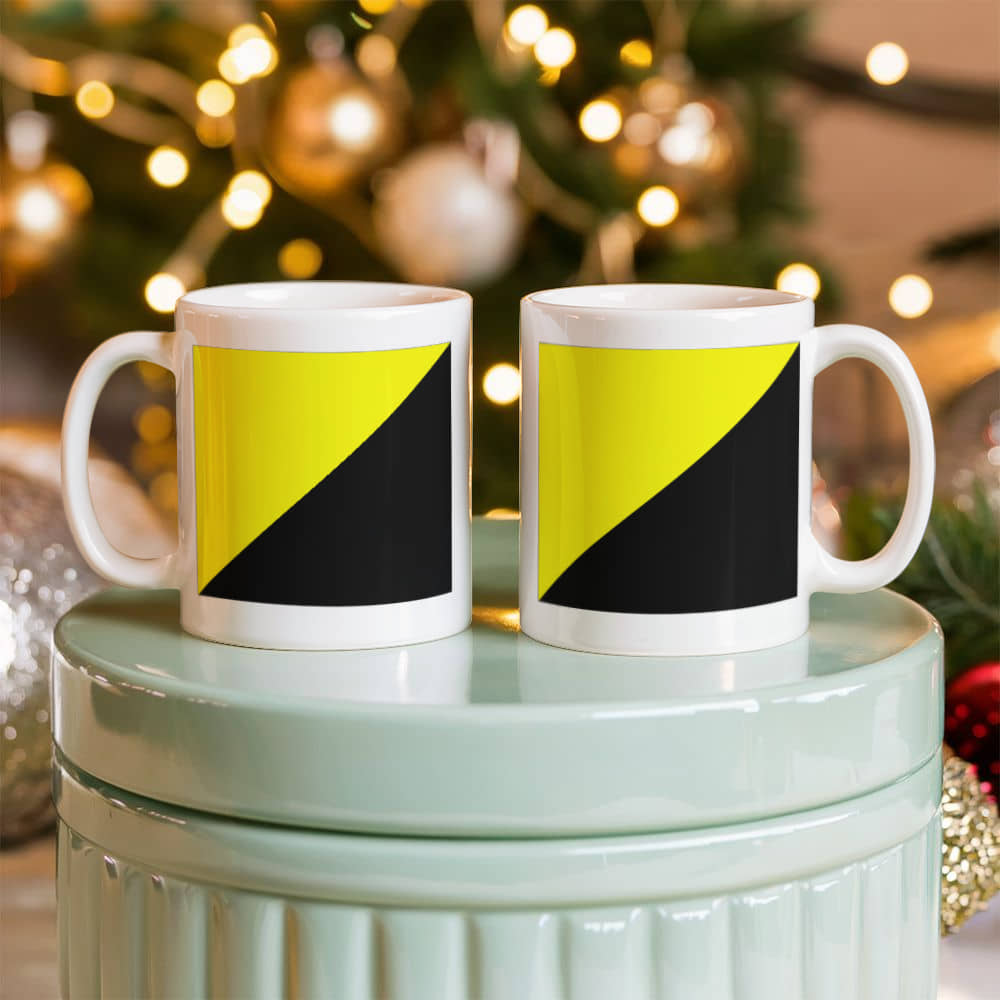 Ancap Flag Coffee Mug (11 oz) Anarchocapitalist Black and Yellow Anarchist Libertarian Merch