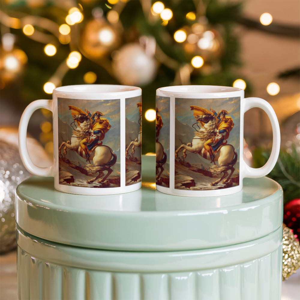 Napoleon Crossing the Alps Coffee Mug (11 oz) Famous Painting by Jacques-Louis David Artwork Cup