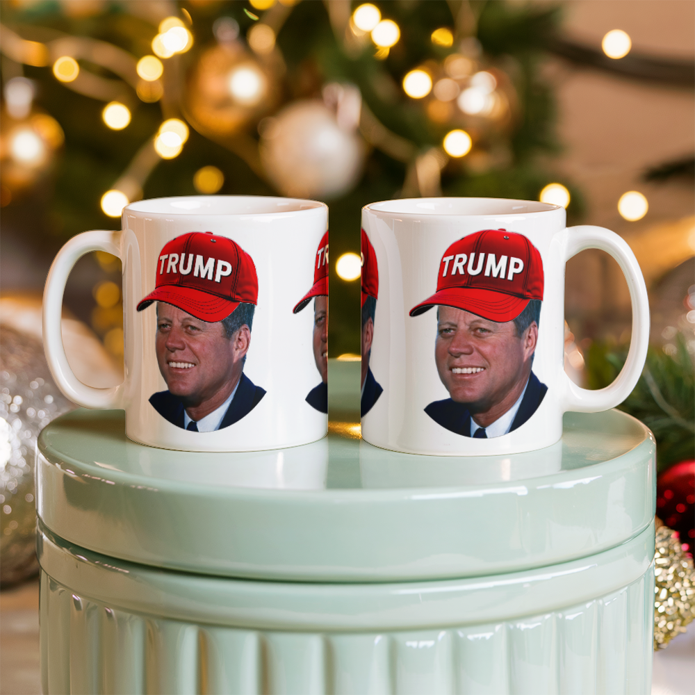 JFK Wearing Trump Hat Coffee Mug John F Kennedy Meme Graphic Funny Mugs for Trump 2024 Supporters