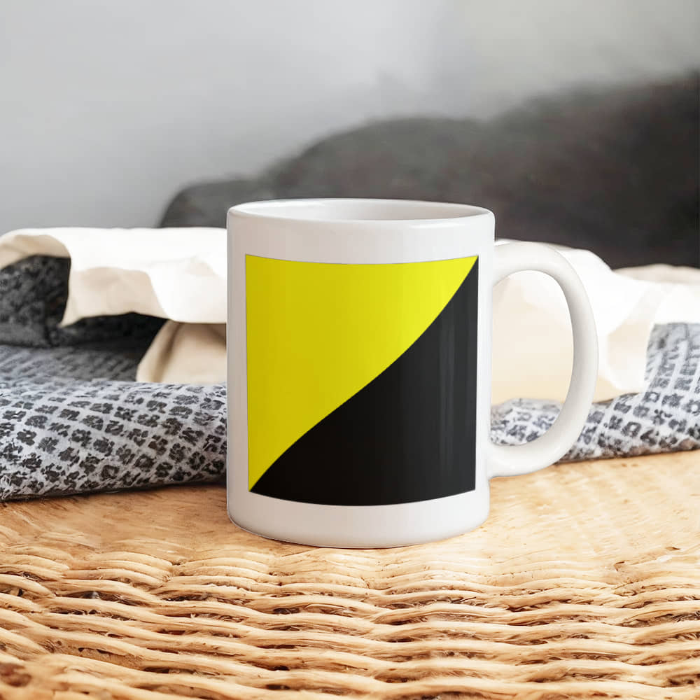 Ancap Flag Coffee Mug (11 oz) Anarchocapitalist Black and Yellow Anarchist Libertarian Merch