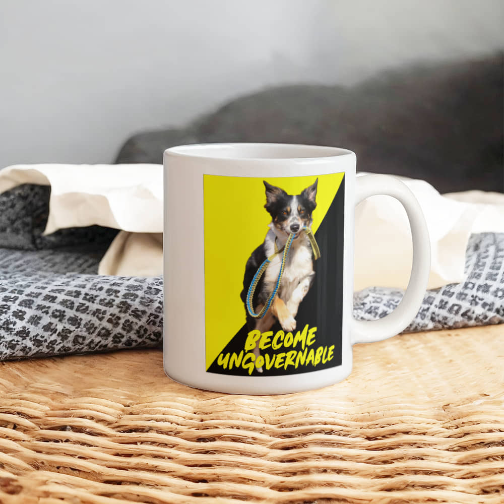 Become Ungovernable Coffee Mug (11 oz) Dog Meme Voluntaryist Ancap Flag Graphic Anarchocapitalist Anarchist Libertarian Merch