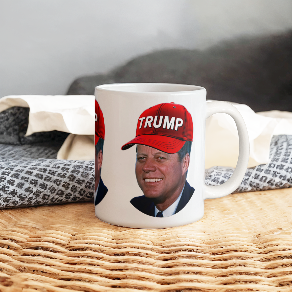 JFK Wearing Trump Hat Coffee Mug John F Kennedy Meme Graphic Funny Mugs for Trump 2024 Supporters