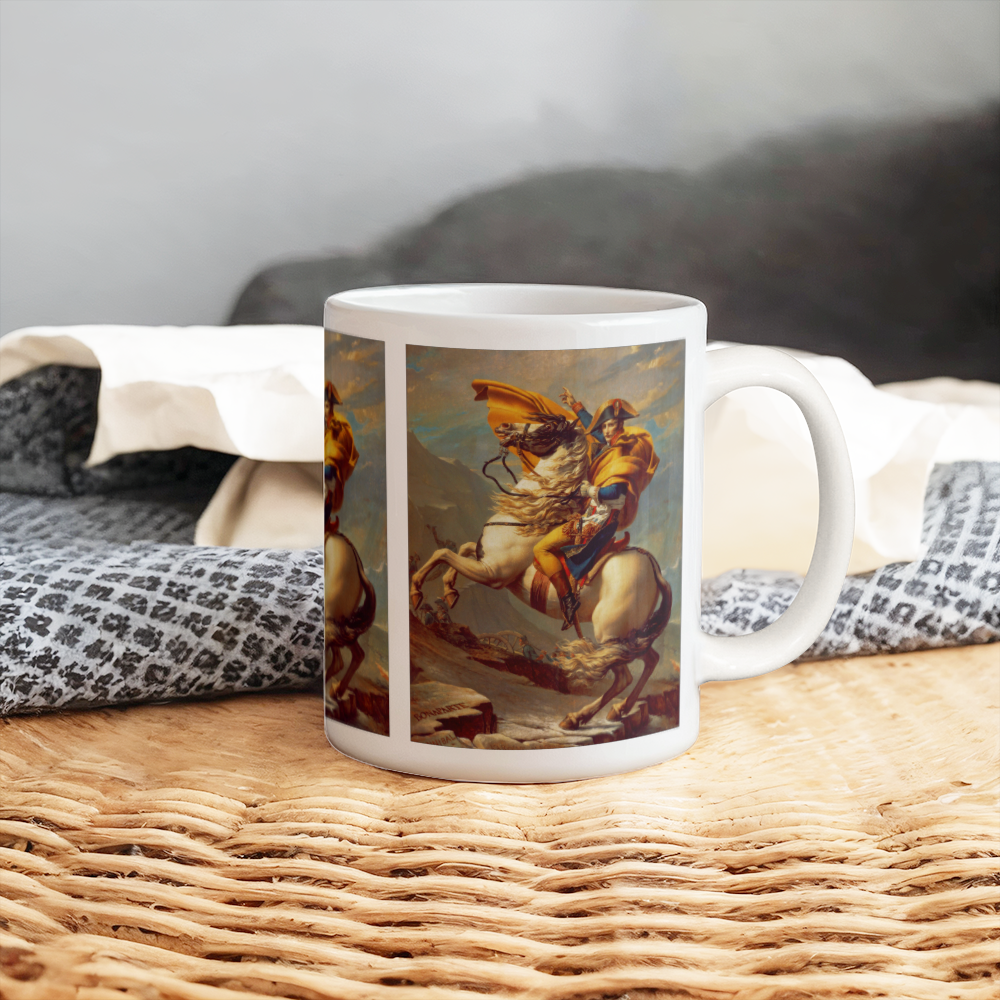 Napoleon Crossing the Alps Coffee Mug (11 oz) Famous Painting by Jacques-Louis David Artwork Cup