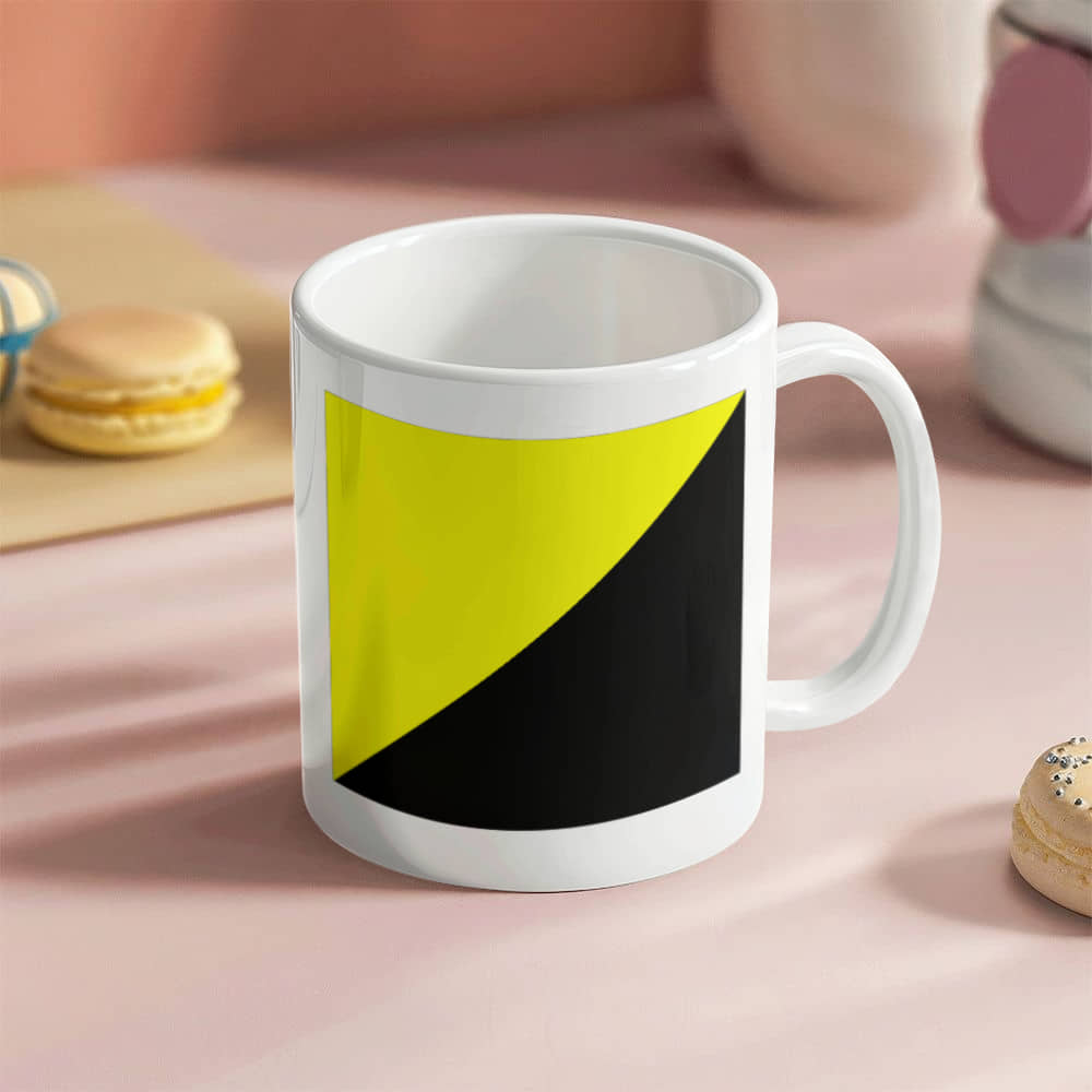 Ancap Flag Coffee Mug (11 oz) Anarchocapitalist Black and Yellow Anarchist Libertarian Merch