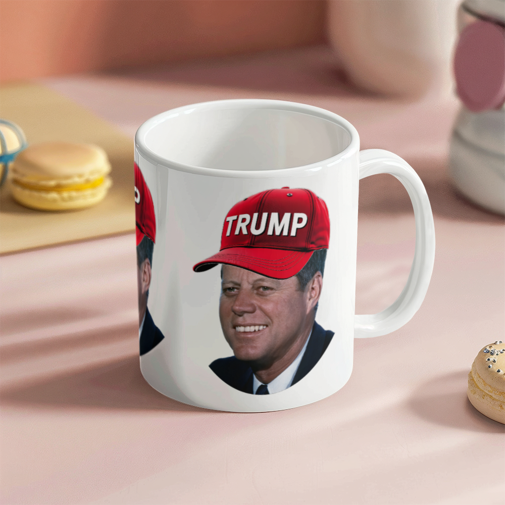 JFK Wearing Trump Hat Coffee Mug John F Kennedy Meme Graphic Funny Mugs for Trump 2024 Supporters