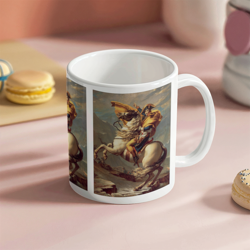 Napoleon Crossing the Alps Coffee Mug (11 oz) Famous Painting by Jacques-Louis David Artwork Cup